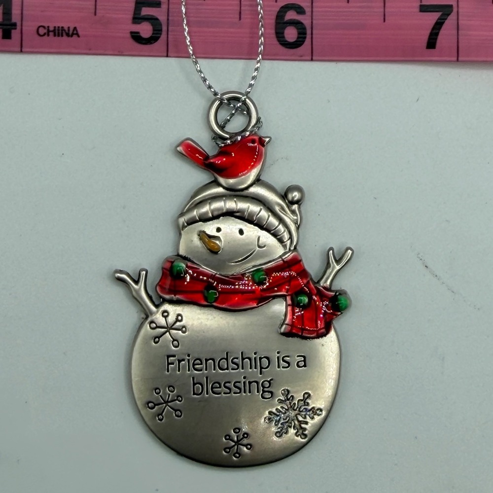 Vintage Ganz Snowman Cardinal Ornament Friendship is a Blessing Silver EX26755